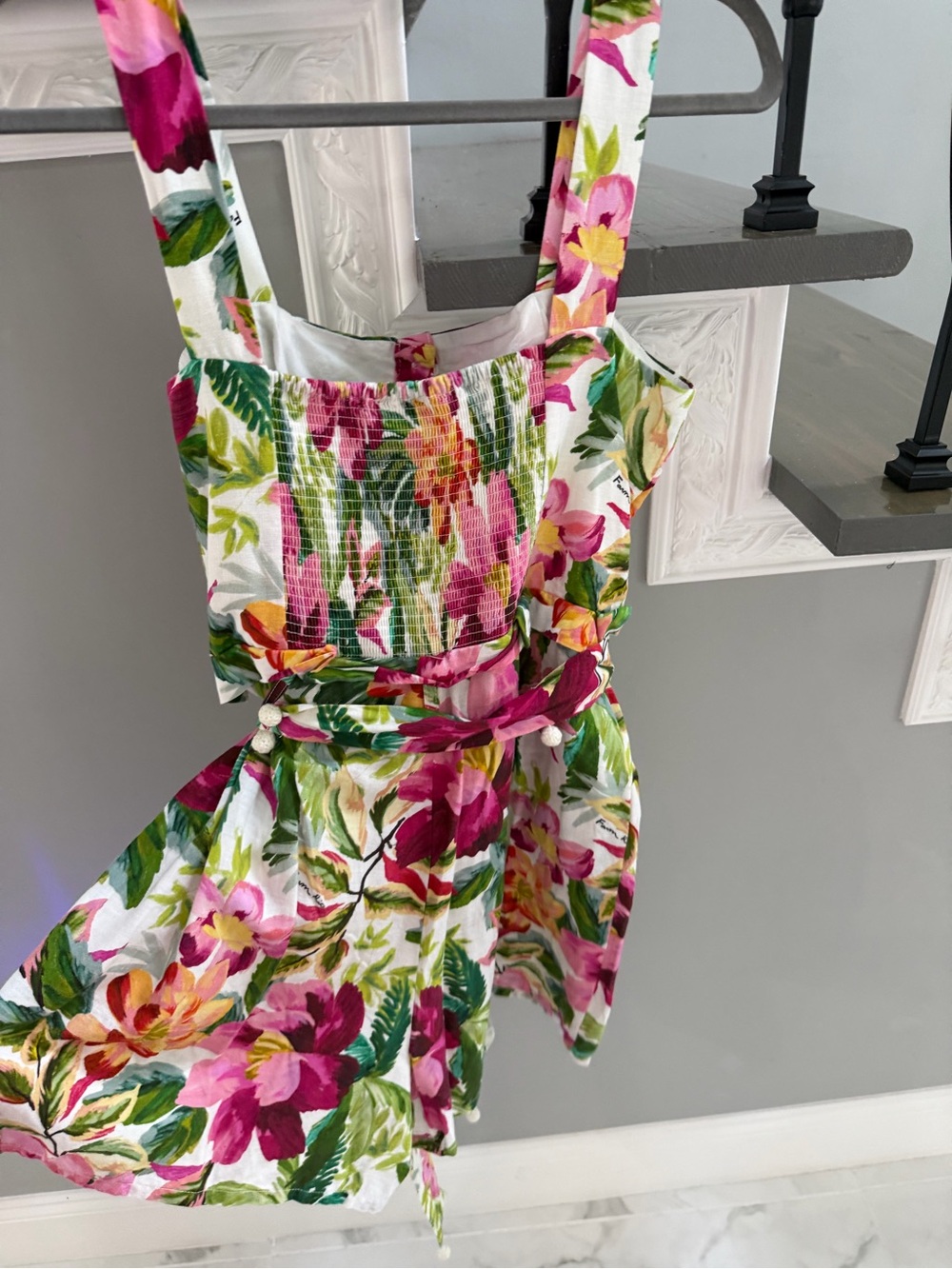 FARM Rio White Floral Jumpsuit with Green and Pink Accents worn once - Picture 7 of 8